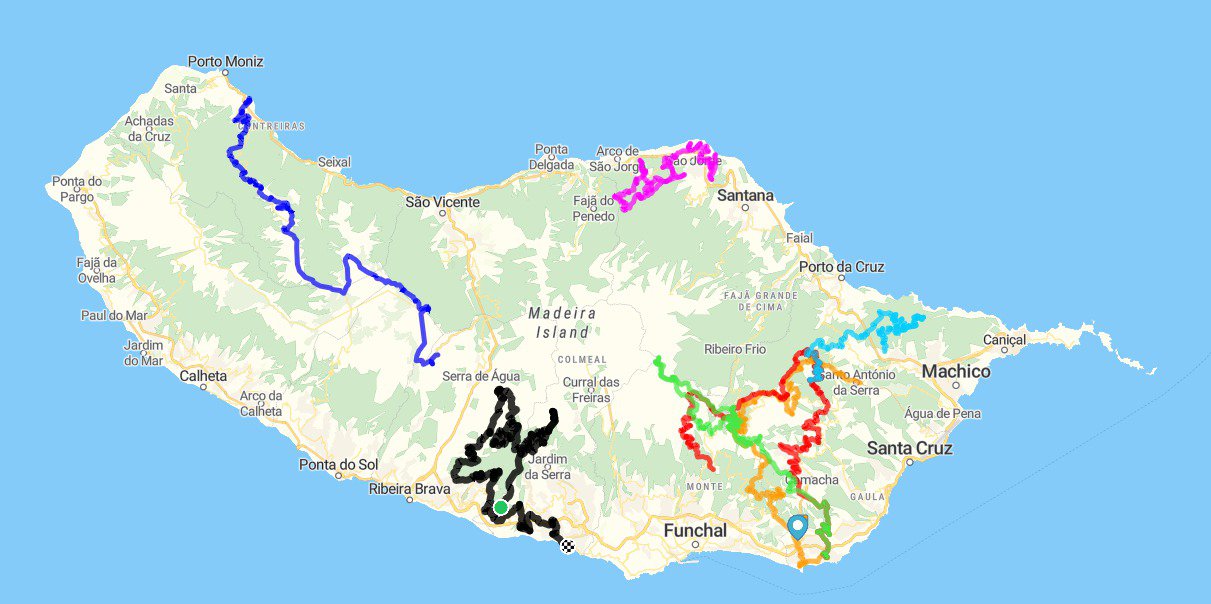 Map: all MTB daily tours on Madeira